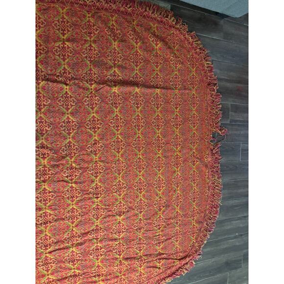 VTG 1970s Damask Bedspread Red Brocade Fringe Edging 78"x100" Boho Full Bedding - Picture 4 of 14